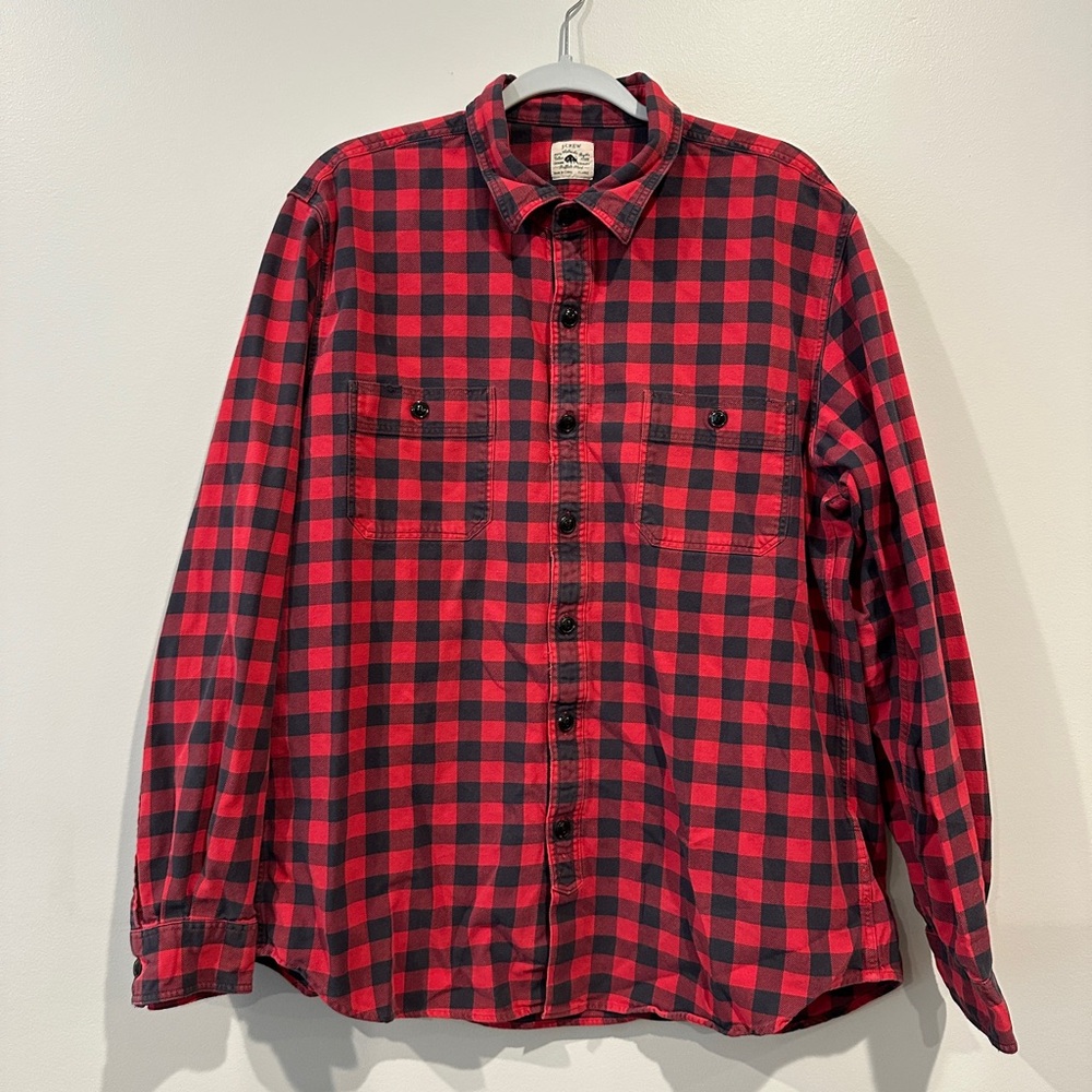 J. Crew Red and Black Checkered Men's Shirt